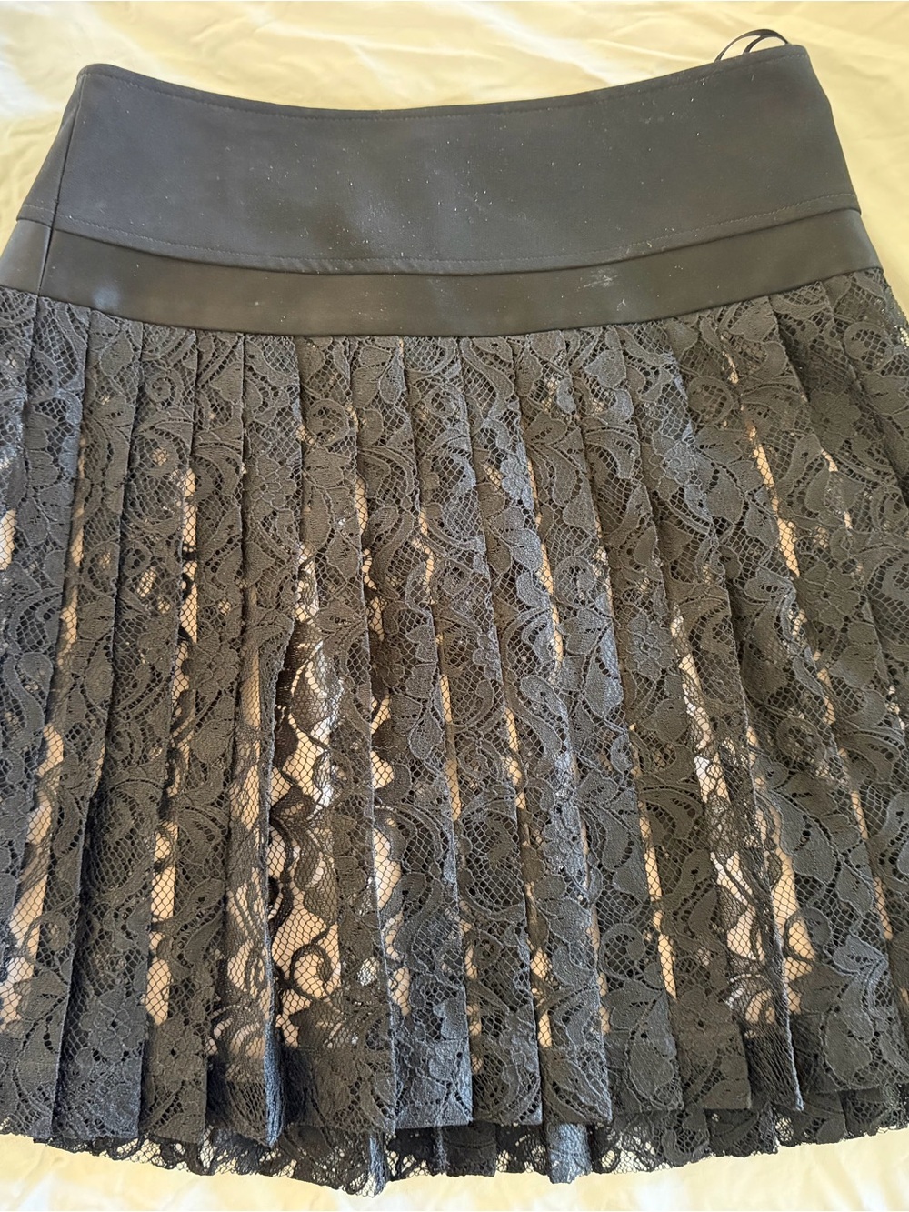 DKNY Black Lace Pleated Mini Skirt
